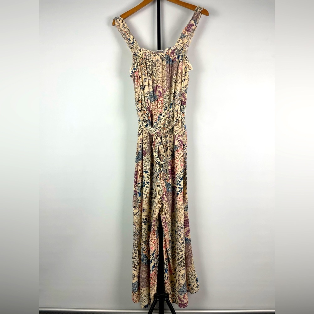 Nevena Rae Multicolored‎ Patchwork Wide Cropped Leg Ruffle Hem Jumpsuit